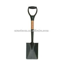 Mini shovel square mouth head with short wood handle and plastic D grip